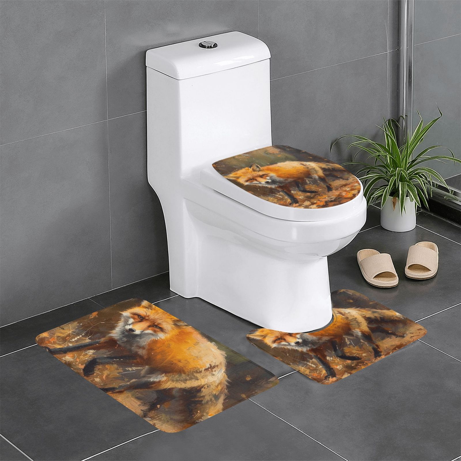 Yellow animal close-up Bathroom Decot Bathroom Rug Sets 3 Piece Toilet ...