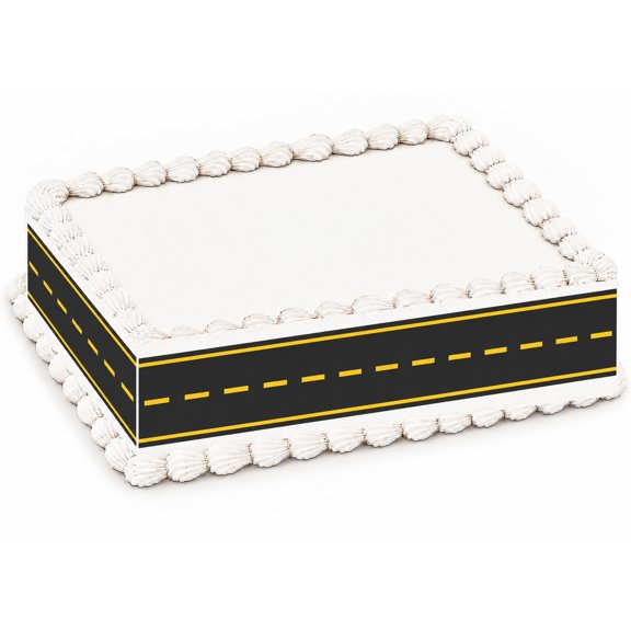 Black Road with Yellow Lane Markings Edible Image Cake Border Strips, by TNCT. (3 Count)