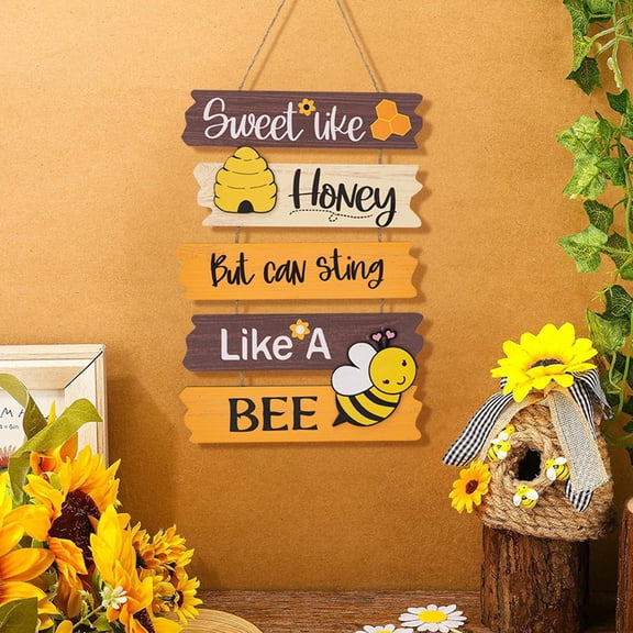 Yellow bumblebee wood door hanger sign bee day front door welcome plaque hanging wall decoration for home entryway yard farmhouse party ornament