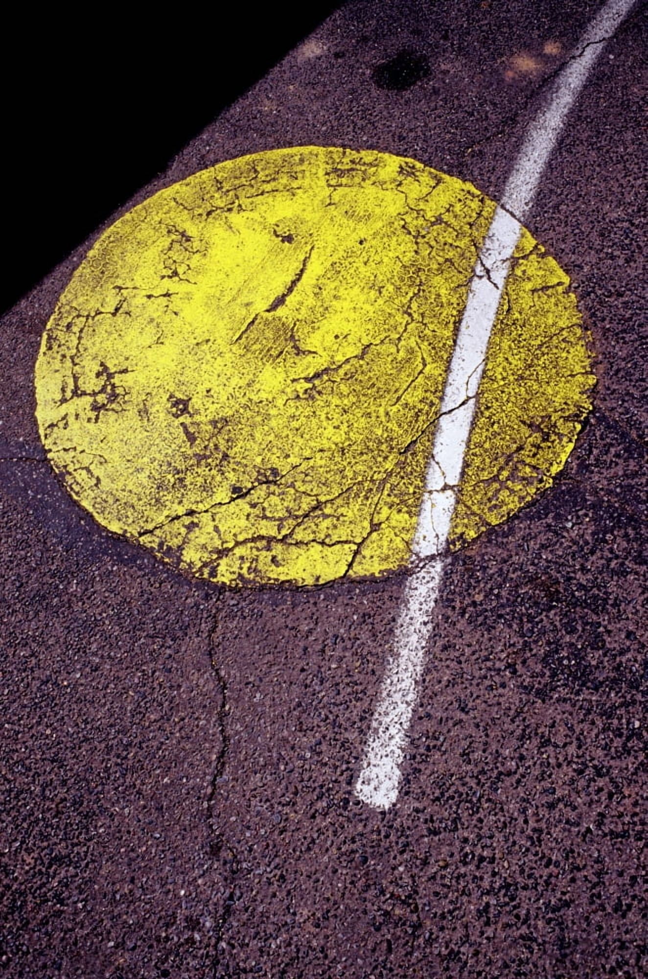 Yellow dot on asphalt Canvas Art - Panoramic Images (9 x 27)