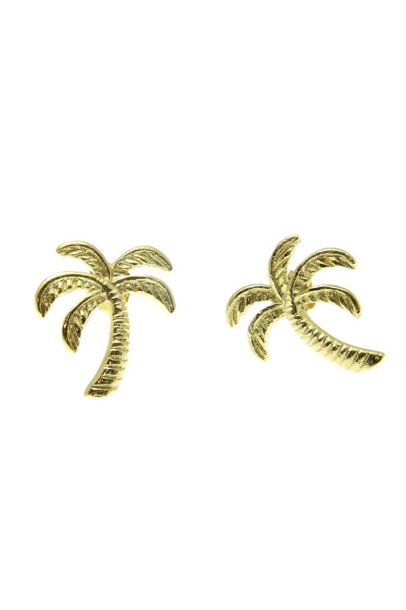 Yellow gold plated on 925 Sterling silver Hawaiian palm tree stud post earrings 11.30mm