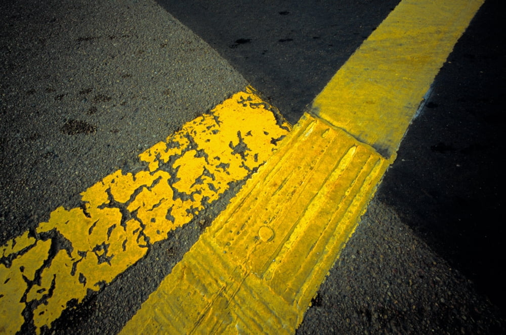 Yellow lines on road Canvas Art - Panoramic Images (12 x 36)