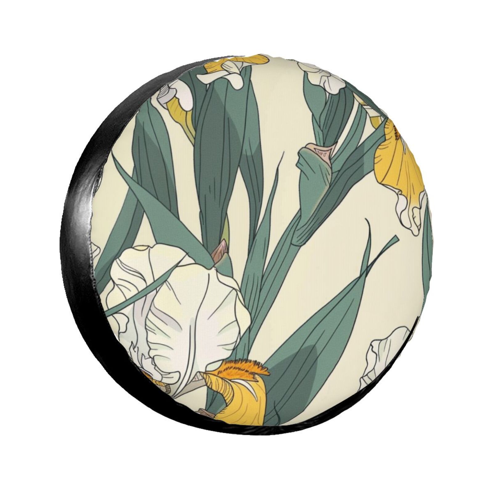 Yellow and s Flowers with tylized Face pare tire cover, wheel protector