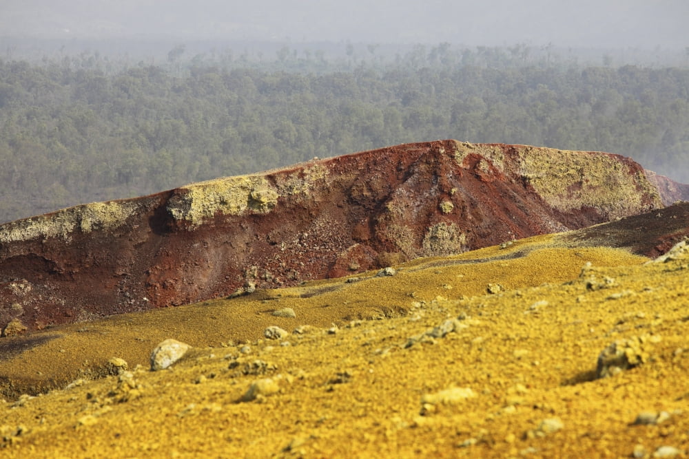 Yellow sulphurous deposits Nyamuragira Volcano Canvas Art - Richard RoscoeStocktrek Images (35 x 23)