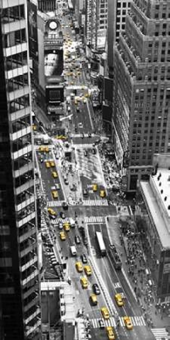 Yellow taxi in Times Square NYC Canvas Art - Michel Setboun (10 x 20)