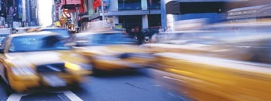 Yellow taxis on the road Times Square Manhattan New York City New York State USA Canvas Art - Panoramic Images (30 x 12)