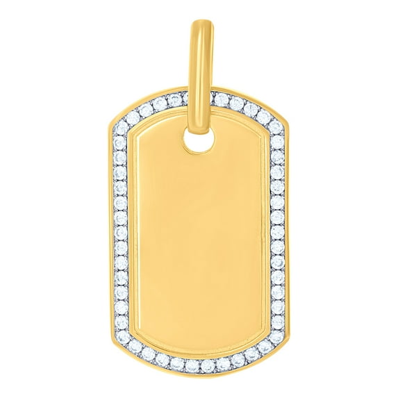 925 Sterling Silver Yellow-tone Mens Cubic Zirconia Animal Pet Dog Tag Charm Pendant 49.3x24.9mm Wide Necklace for Men