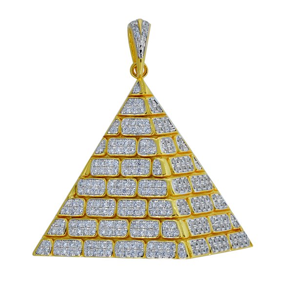 Yellow-tone 925 Sterling Silver Mens Round Cubic Zirconia Pyramid Cluster Fashion Charm Pendant Necklace for Men