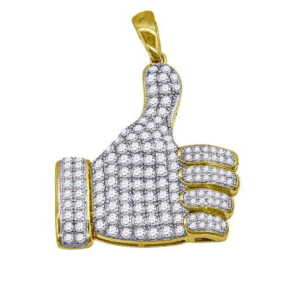 Yellow-tone 925 Sterling Silver Mens Round Cubic Zirconia Thumbs Up Charm Pendant Necklace for Men