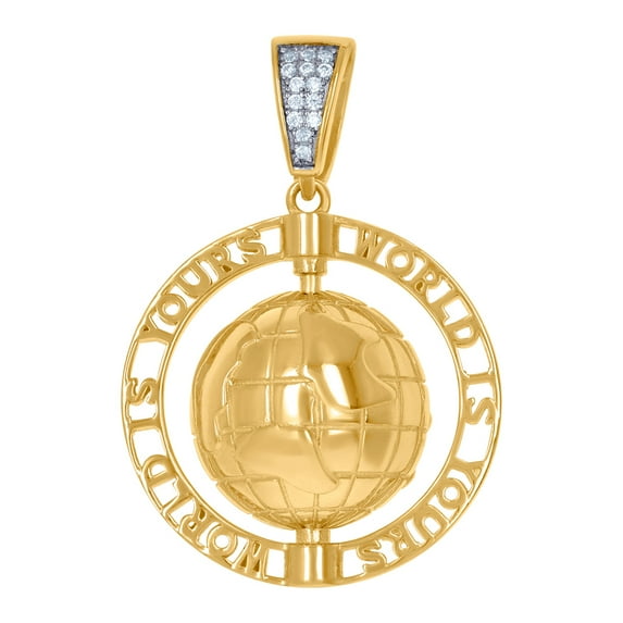 Yellow-tone 925 Sterling Silver Mens Round CZ World Globe Charm Pendant 35.9x24.4mm Wide Necklace for Men