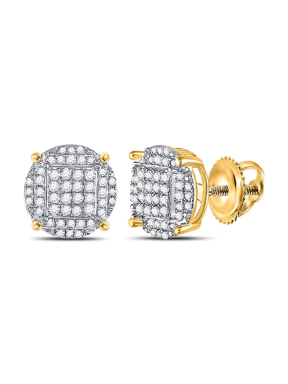 Yellow-tone Sterling Silver Mens Round Diamond Circle Cluster Earrings 1/2 Cttw