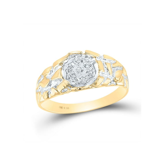 Yellow-tone Sterling Silver Mens Round Diamond Cluster Ring 1/20 Cttw