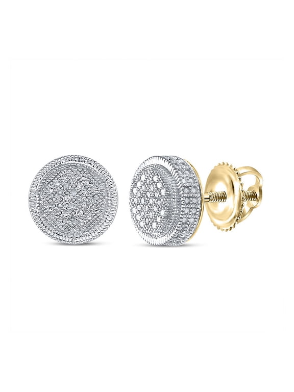 Yellow-tone Sterling Silver Mens Round Diamond Disk Circle Cluster Earrings 1/10 Cttw