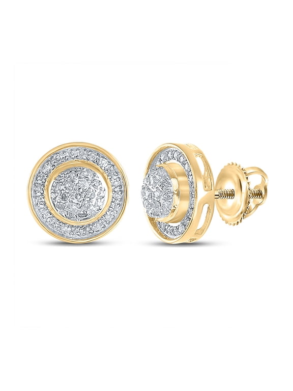 Yellow-tone Sterling Silver Mens Round Diamond Disk Circle Cluster Earrings 1/4 Cttw