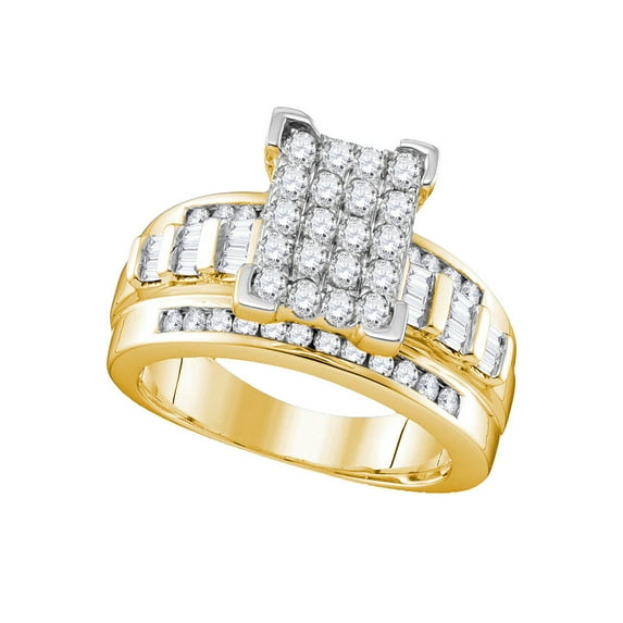 Yellow-tone Sterling Silver Round Diamond Cluster Bridal Wedding Engagement Ring 1 Cttw