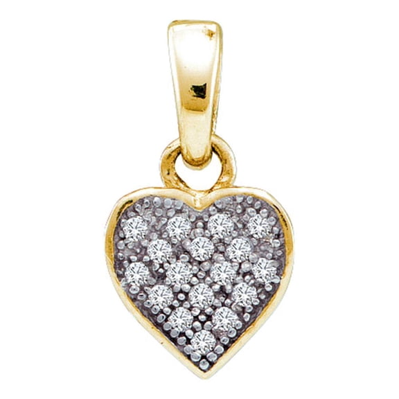 Yellow-tone Sterling Silver Womens Pettie Round Natural Diamond Heart Cluster Pendant 1/20 Cttw 12X7mm Bail 2mm