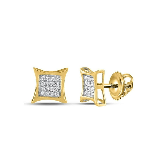 Yellow-tone Sterling Silver Womens Round Diamond Kite Square Earrings 1/20 Cttw
