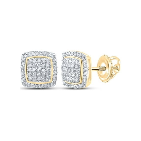 Yellow-tone Sterling Silver Womens Round Diamond Square Earrings 1/3 Cttw