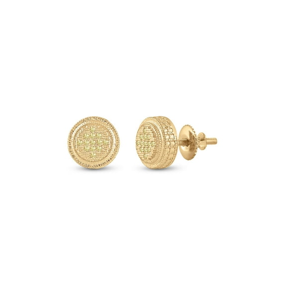 Sterling Silver Womens Round Yellow Color Enhanced Diamond Circle Earrings 1/20 Cttw