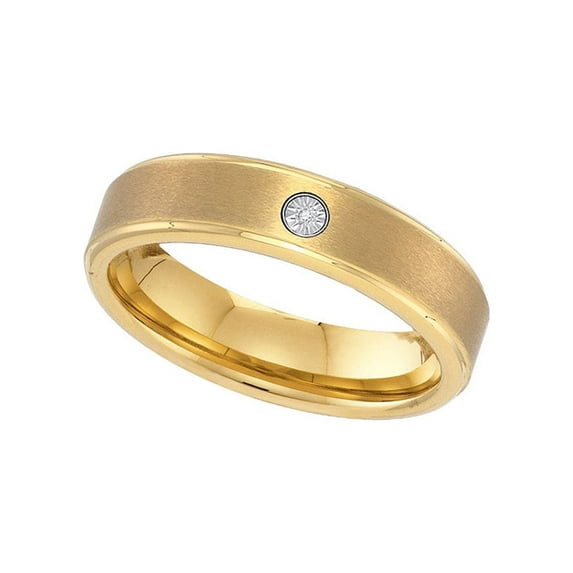 Yellow-tone Tungsten Carbide Mens Round Diamond Band Ring .01 Cttw Size 9
