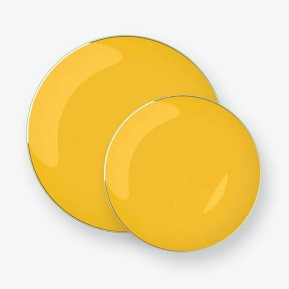 Party Source 10" Yellow w/ Gold Rim Dinner Wedding Plastic Party Plates 10ct.
