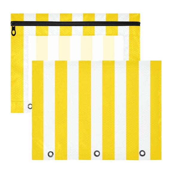 Yellow-white Broad Stripes 3-Ring Binder Pouches A4 Size Zipper Pocket File Storage 2 Packs
