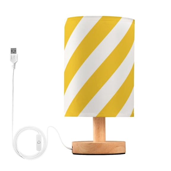 Yellow-white Diagonal Stripes Table Lamp with USB Port LED Warm Light Lamp Night Light Home Decor