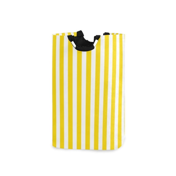 Yellow-white Narrow Stripes Laundry Basket with Handles Foldable Laundry Hamper Freestanding Washing Bin 50L