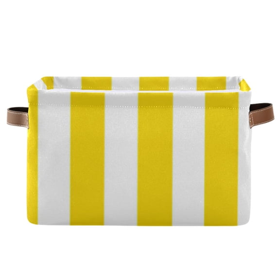Yellow-white Narrow Stripes Square Storage Bins with Handles Collapsible Containing Box 1 Pack