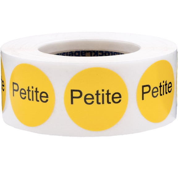Yellow with Black Petite Clothing Size Stickers, 3/4 Inch Round, 500 Labels on a Roll