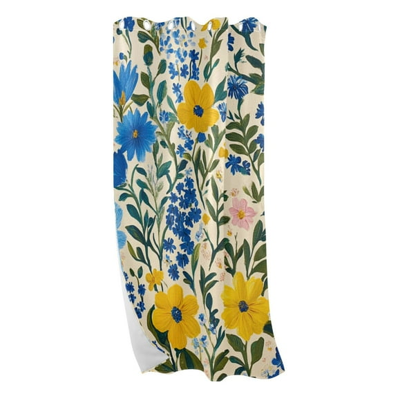 Yellow with Blue Flower Blackout Curtains for Living Room Bedroom 42W/52W x 84L Insulated Window Drapes 1 Panels