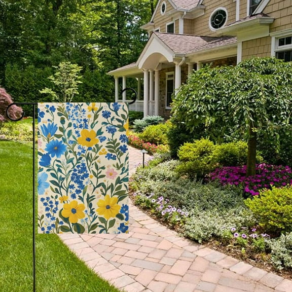 Yellow with Blue Flower Garden Flag 12x18 inch Double Sided Outside Yard Decorations for Home Outdoor
