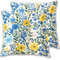 Yellow with Blue Flower Throw Pillow Covers 20x20 Inch 2 Packs Decorative Square for Living Room Couch Bed Sofa
