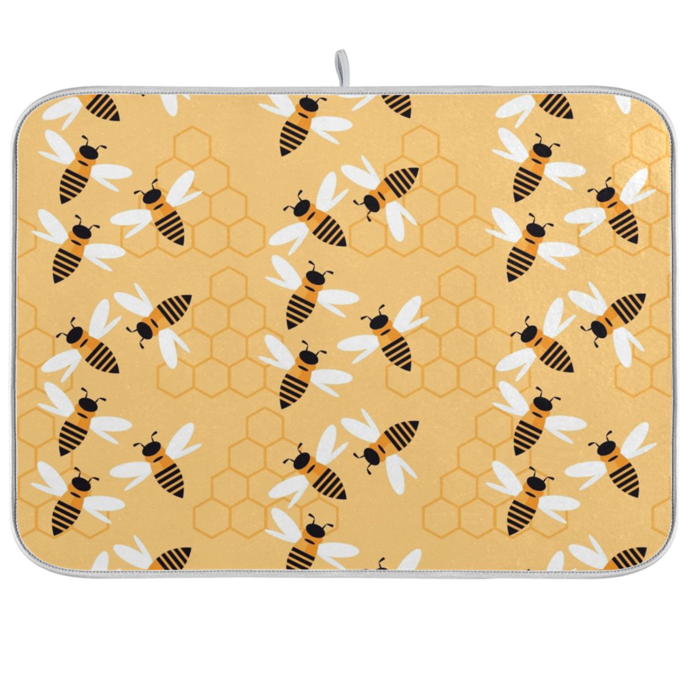 Yellow with Honey and Bees Dish Drying Mat Microfiber Kitchen Mats ...