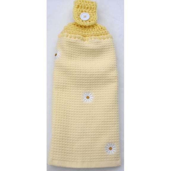 Yellow with WHITE DAISY - Double/Full HANDMADE Crochet Top Hanging Kitchen Towel