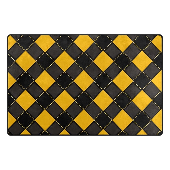 Yellowand Black Grid Pattern Memory Foam Area Rug 31"x20" Non Slip, Absorbent, Fade Proof for Living Room, Bedroom, Office