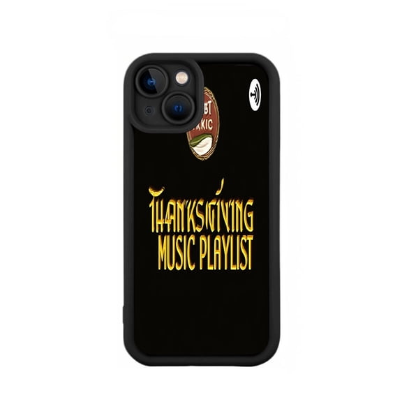 Yellowing Resistant Lightweight iPhone 15 Case - Black Background with ' BT KIC THANKSGIVING MUSIC PLAYLIST ' Design
