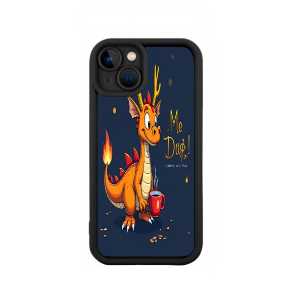 Yellowing Resistant Lightweight iPhone 15 Case - Cartoon Dragon Design with Cheerful Expression & Golden Perfect for Fun Style