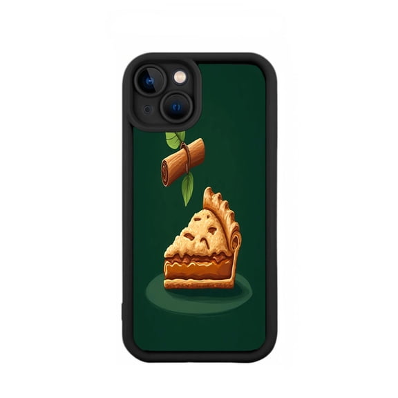 Yellowing Resistant Lightweight iPhone 15 Case - Elegant Dark Green Background with Cake & Scroll Design Perfect for Style