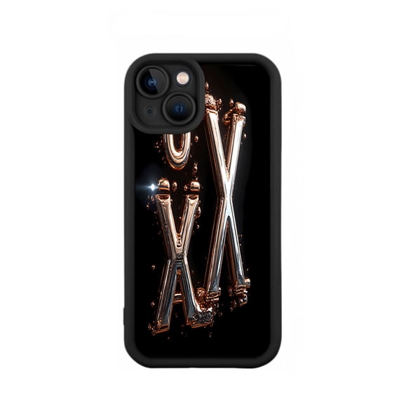 Yellowing Resistant Lightweight iPhone 15 Case - Stylish Black with Reflective Rose Gold ' X ' Design Perfect for Protection and Style
