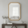 thumbnail image 1 of Yellowish Brown 24" x 36" Solid Wood Rounded Corner Decorative Mirror, Wall-Mounted Accent Mirror for Bedroom, Bathroom, Living Room, Entryway, 1 of 9