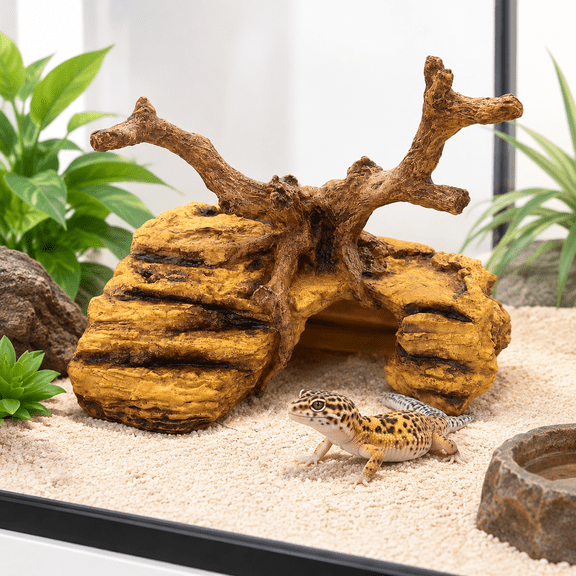 Yellowish Brown Large Reptile Cave Habitat Decor for Lizards Geckos Ball Pythons Tortoises Toads