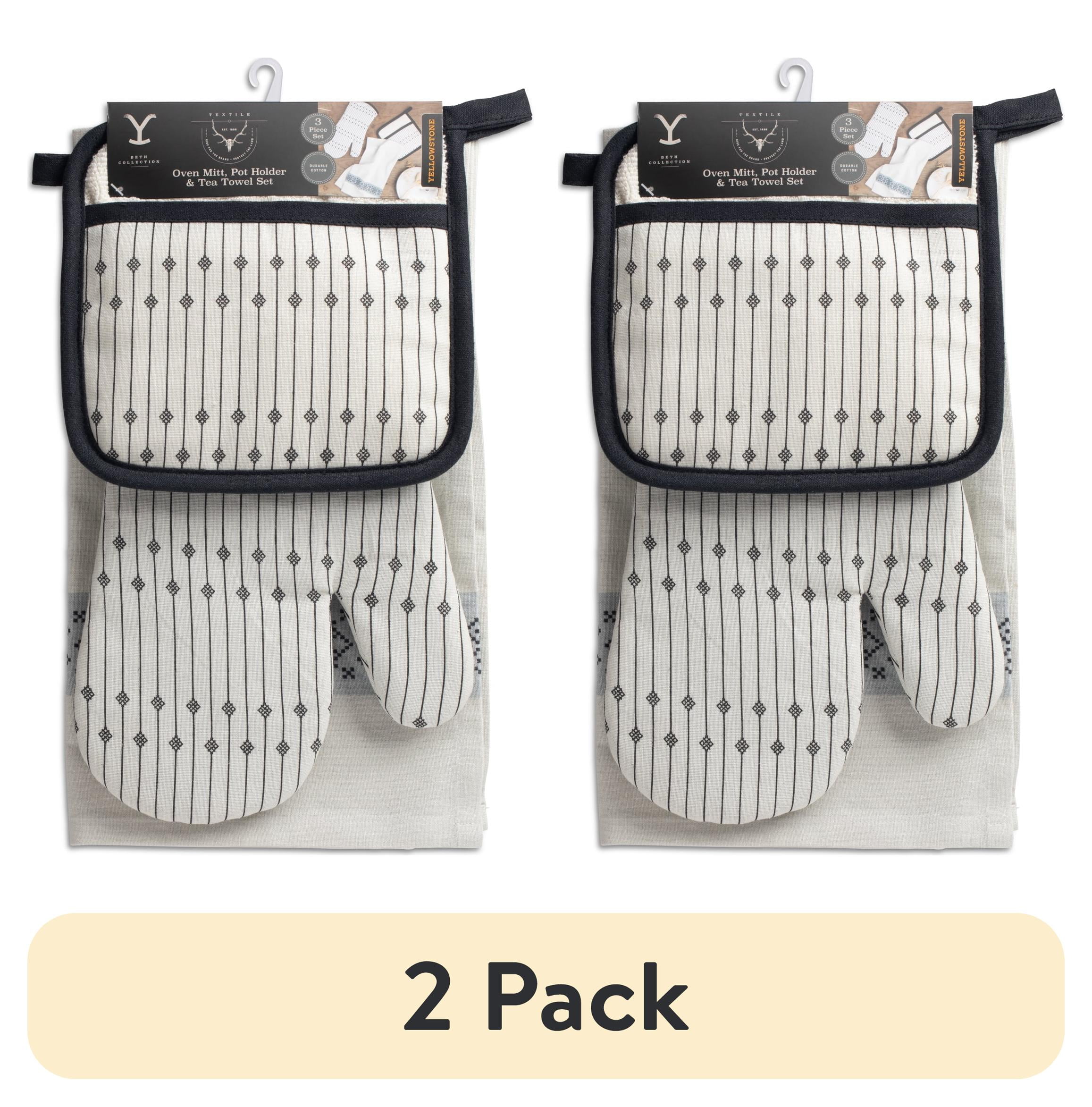 (2 pack) Yellowstone 3-Piece Oven Mitt, Pot Holder, & Tea Towel Kitchen Linen Set, Beth Collection
