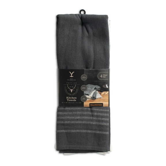 Yellowstone 4-Piece Cotton Gray Kitchen Towel Set, Rip Collection