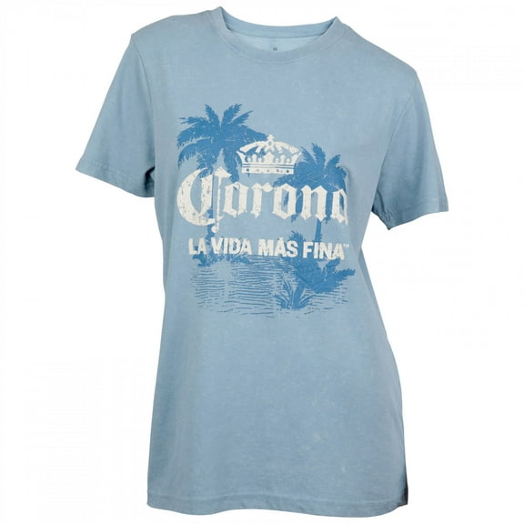 Yellowstone 864112-large Corona Extra La Vida Mas Fina Womens Mineral Wash T-Shirt, Blue - Large