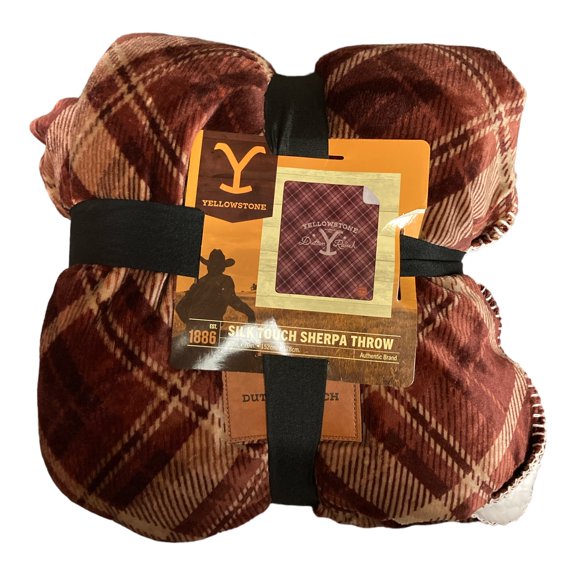 Yellowstone Authentic Merch Silk Touch Reversible Sherpa Throw, 60" x 70" (Dutton Tartan)