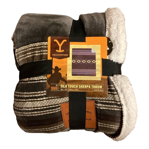 Yellowstone Authentic Merch Silk Touch Reversible Sherpa Throw, 60" x 70" (Ombre Border)