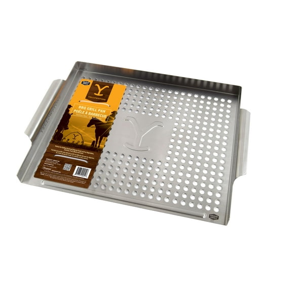Yellowstone BBQ Grill Pan | Ideal Stainless Steel Grill Topper Deluxe Grilling Pan for grilling delicate foods and veggies. Perfect Grill Accessory Topper. Heavy-duty tray for use on outdoor grills.