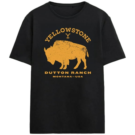 Yellowstone Big Bison Silhouette Adult Black Crew Neck Short Sleeve T-shirt - Large