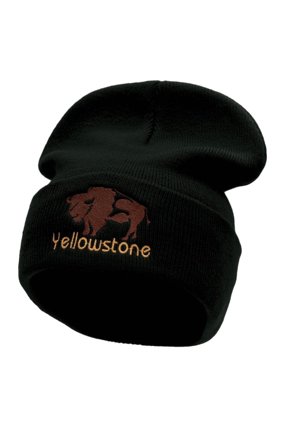 Yellowstone Big Buffalo Embroidered 12 Inch Long Knitted Beanie - Black OSFM